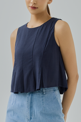 Jeanna Linen Pleated Hem Sleeveless Top